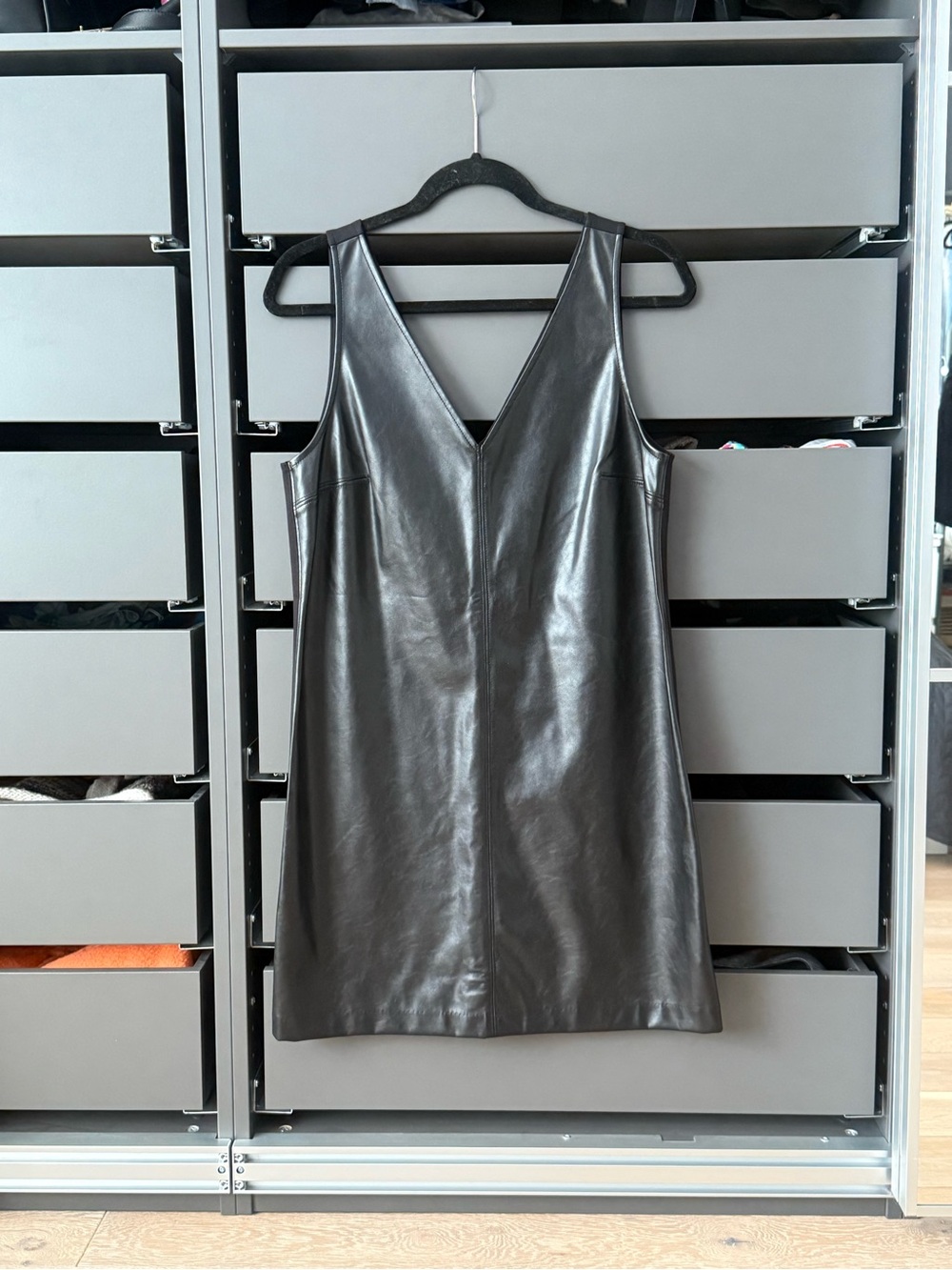 GAP Sleeveless V-Neck Faux Leather Shift Dress in Black